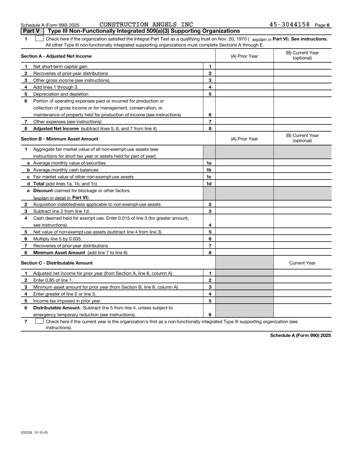 Page 18 of the Construction Angels 2025 Form 990