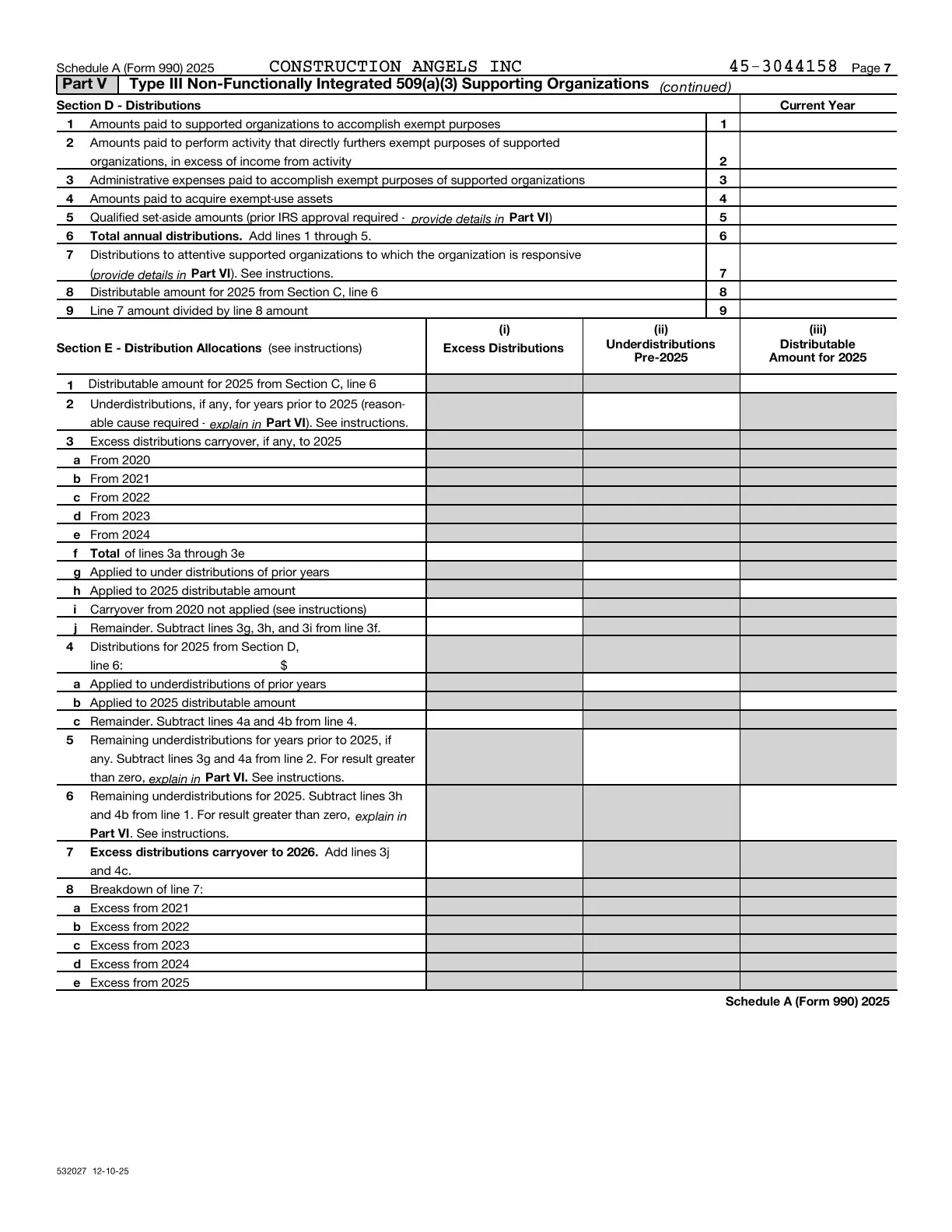 Page 19 of the Construction Angels 2025 Form 990