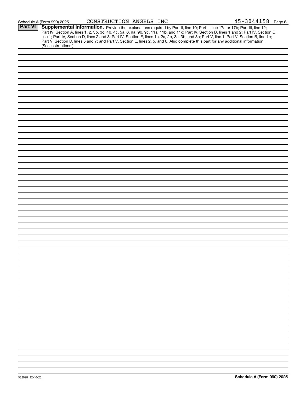 Page 20 of the Construction Angels 2025 Form 990