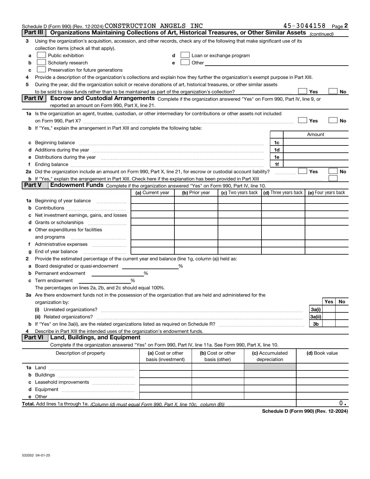 Page 22 of the Construction Angels 2025 Form 990