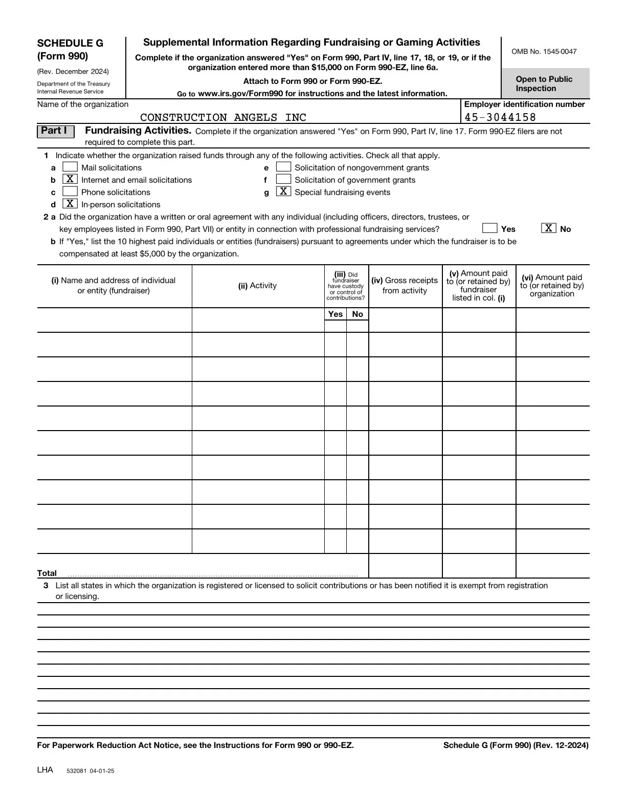 Page 25 of the Construction Angels 2025 Form 990