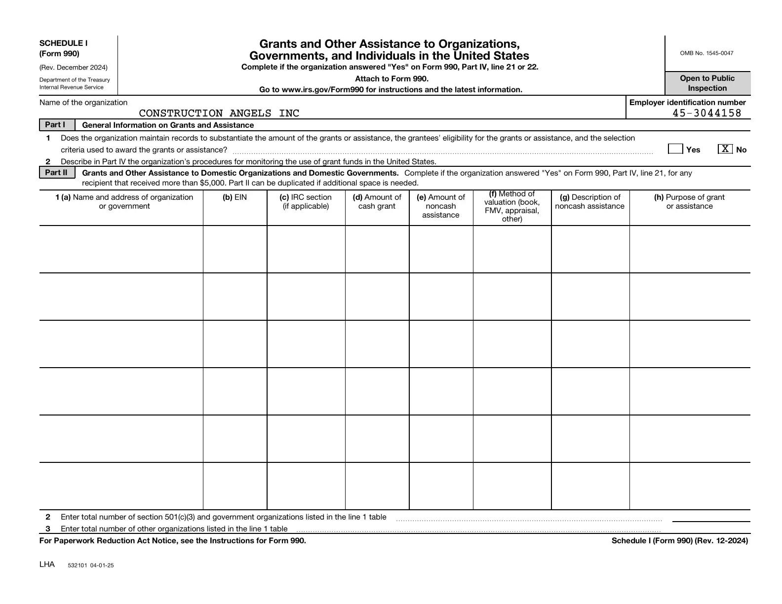 Page 29 of the Construction Angels 2025 Form 990