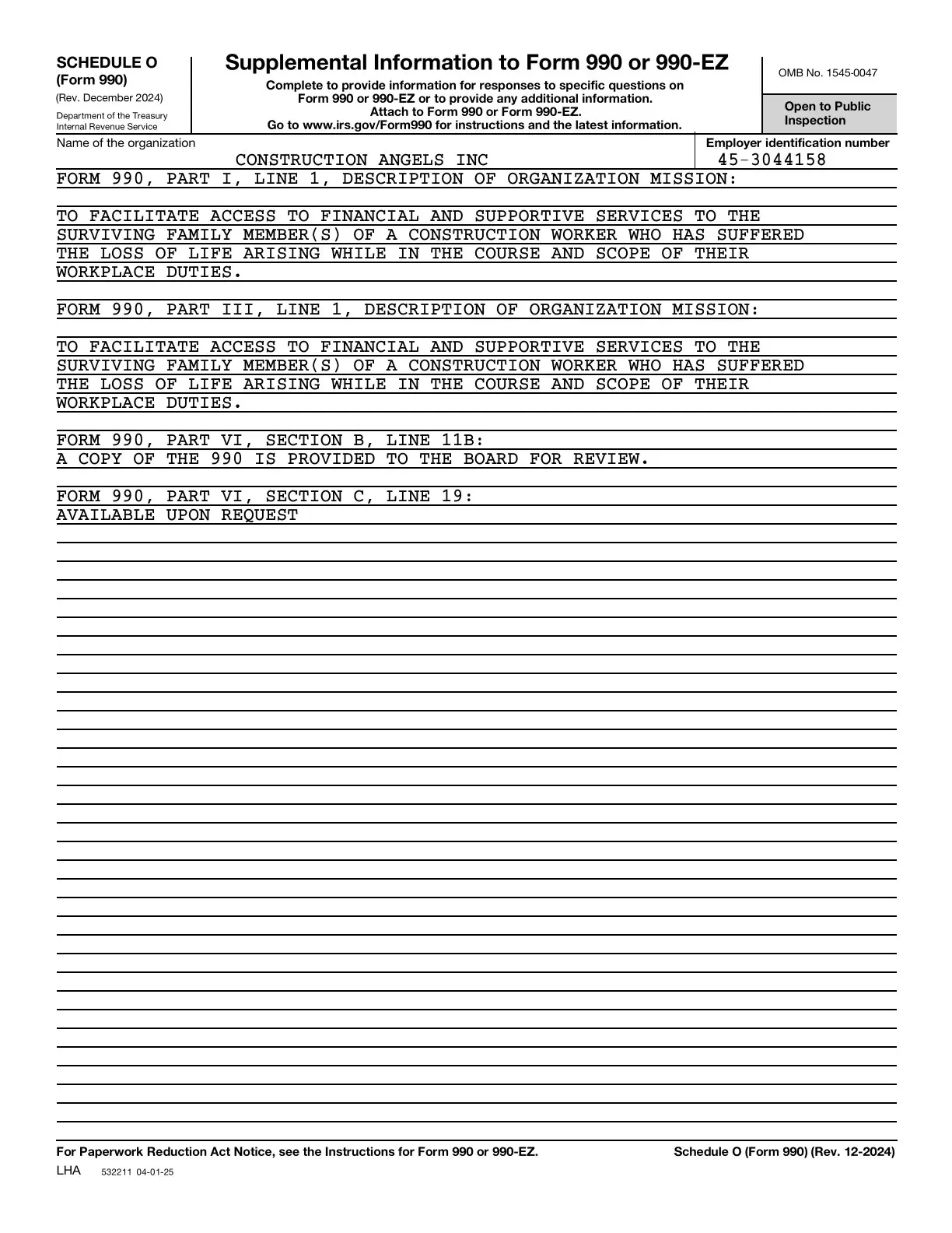 Page 31 of the Construction Angels 2025 Form 990