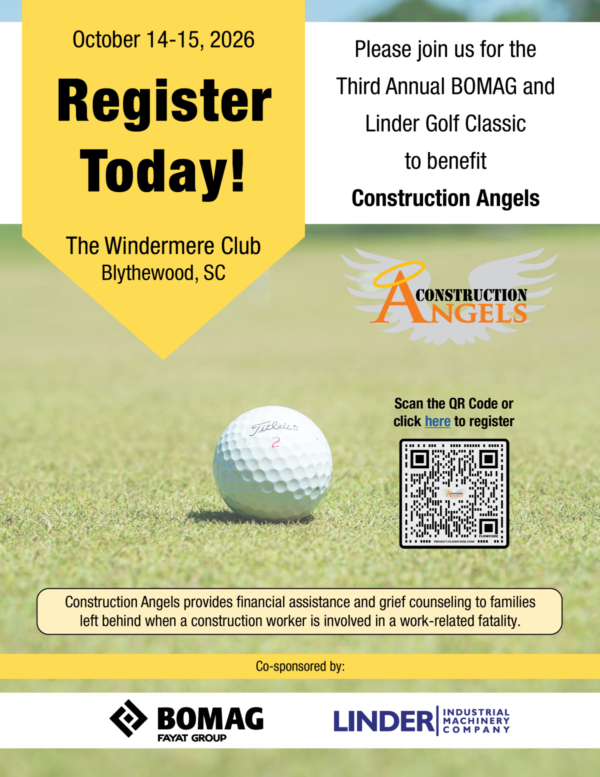 Flyer for 3rd Annual BOMAG & Linder Golf Classic, 2026 Dinner Reception