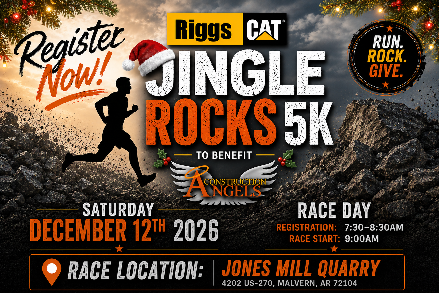 Flyer for Riggs CAT Quarry Jingle Rocks 5k