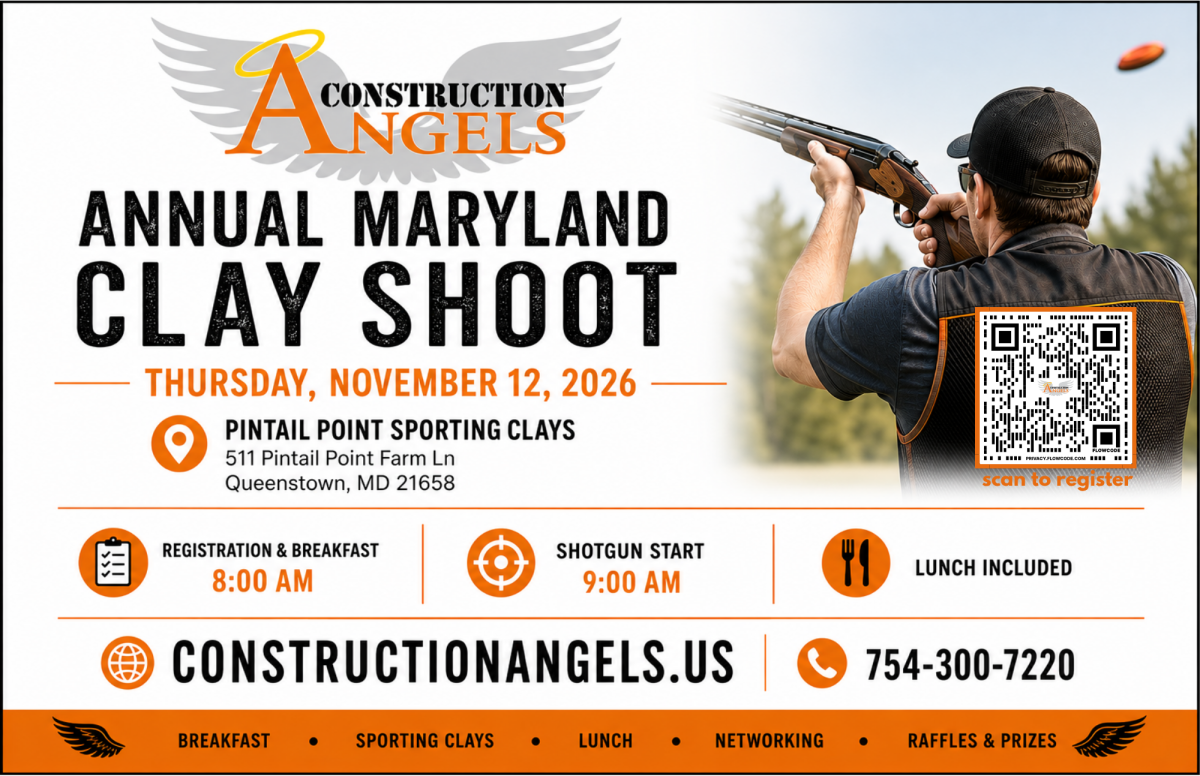 Flyer for Construction Angels’ Annual Maryland Clay Shoot, 2026